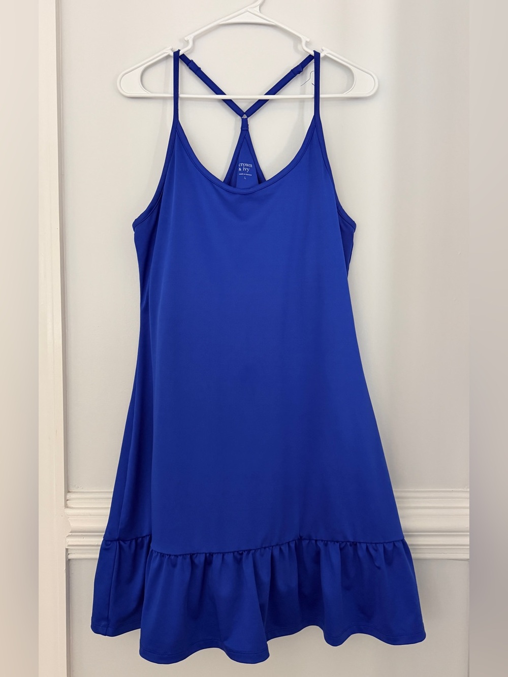 Crown & Ivy Blue Ruffle-Hem Lined Athletic dress